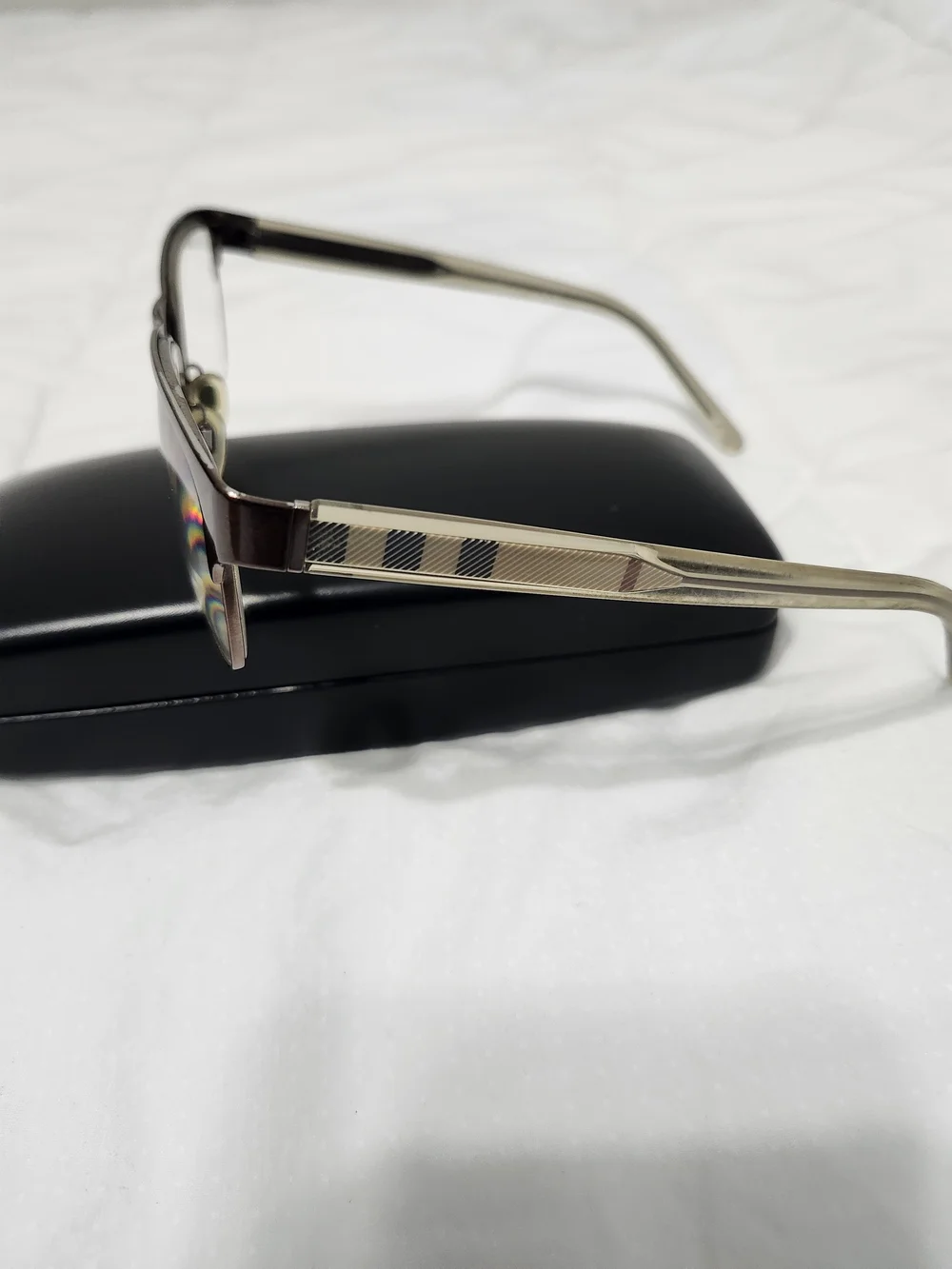 Burberry Brown and Gold Semi-Rim Eyeglasses